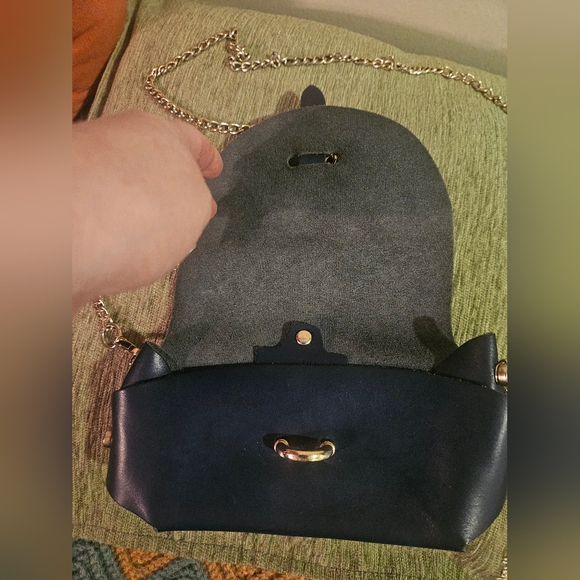 Pelle Navy Made In Italy Leather Gold Chain Mini Purse - Picture 7 of 13